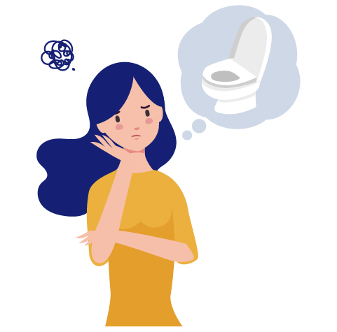 トイレに悩んでいる女性のイメージ図。